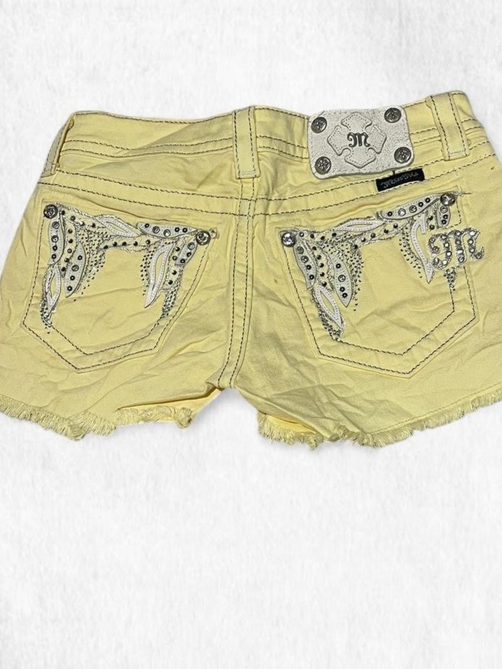 Miss me Yellow low rise shorts with rhinestones
